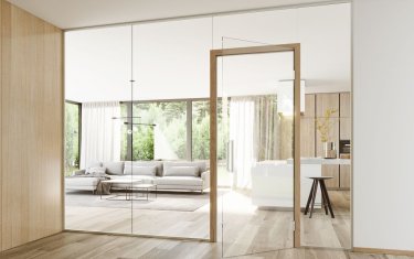 Skleněná stěna s dveřmi a zárubní