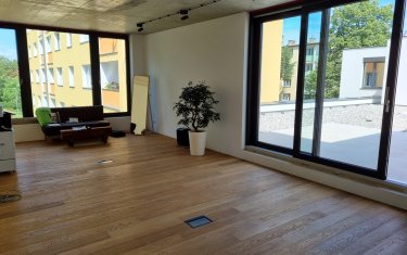 Masivní dřevěná podlaha dub v sídle firmy.